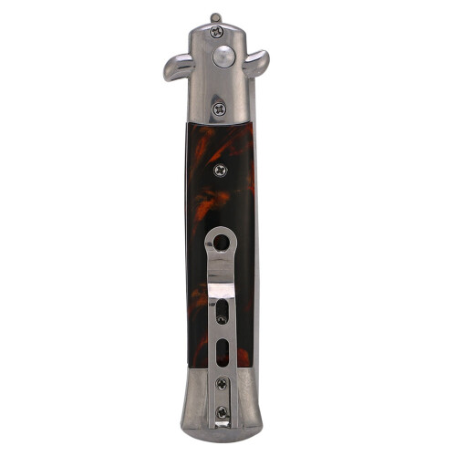 Switchblade Folding Knife Push Button Pocket Comb Oil Brown 1