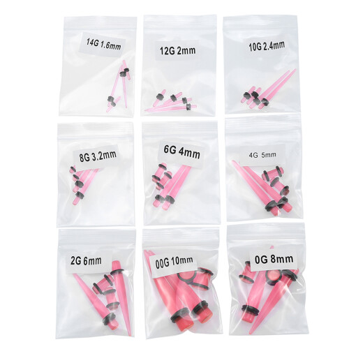 36pz Kit Espansore Orecchie Acrilico Rosa Traslucido 1