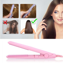 2 in 1 Mini Hair Straightener Ceramic Tourmaline Flat Curler Pink