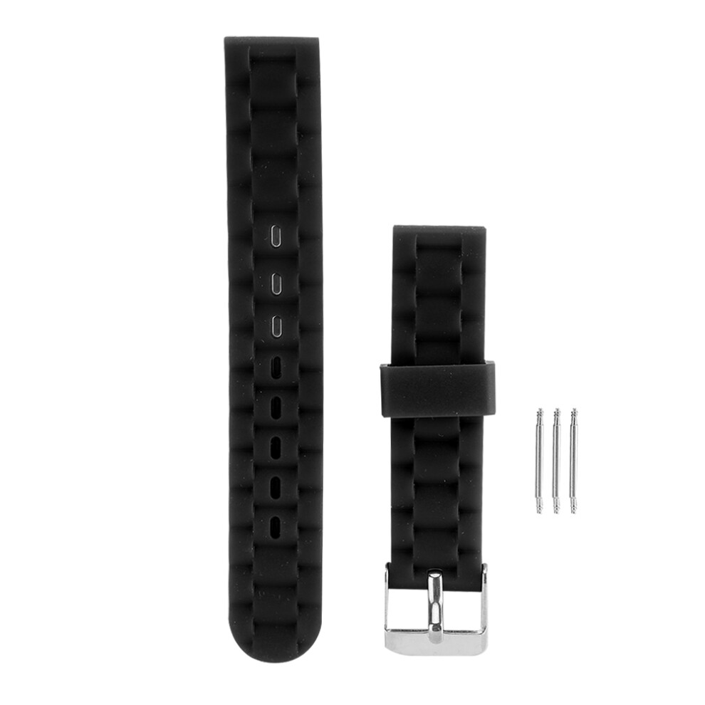 (Black) 16Mm Silicone Watch Band Pin Buckle Sports Watch Strap Black 448787381019