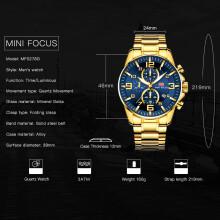 MINI FOCUS MF0278G Quartz Stainless Steel 3 Sub-dial Waterproof