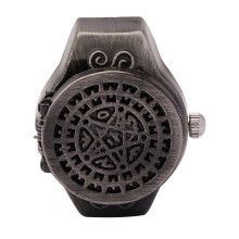 (Black) Finger Ring Watch Flip Up Cover Vintage Quartz Men Black