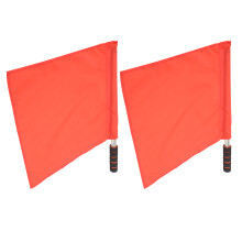 (Red) 2Pcs Referee Flags Stainless Steel Pole Sports Hand Flag White