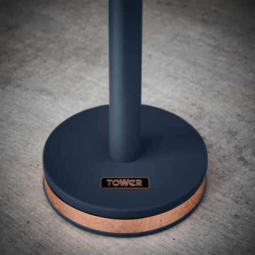 Tower Cavaletto Towel Pole Kitchen Roll Holder, Midnight Blue and Rose Gold 2