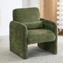 Chenille Accent Chair with Lumbar Pillow, Green