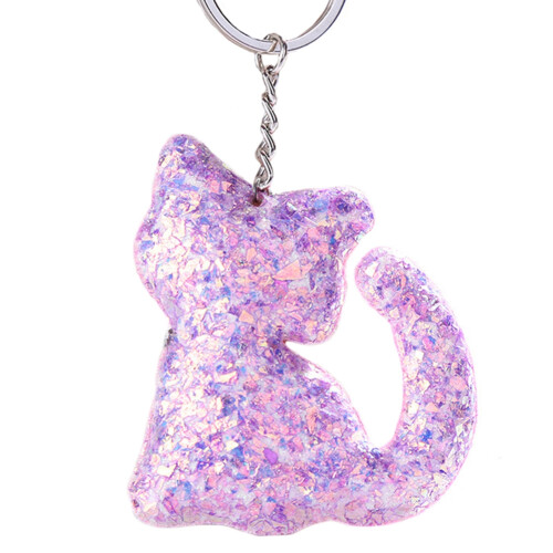 Sequins Cat Key Ring Cute Charm Pendant (Purple)