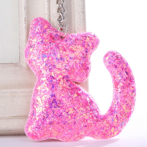 Sequins Cat Key Ring Cute Charm Pendant (Rosy) 1