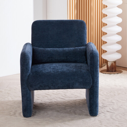 Living And Home Chenille Accent Chair with Lumbar Pillow, Blue 1