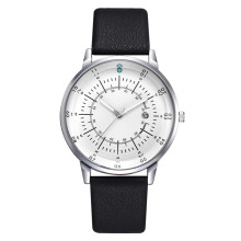 Men Round Dial PU Leather Strap Quartz Watch Black Silver White