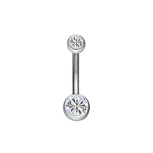 Stainless Steel Dual Rhinestone Navel Button Anti Allergy White