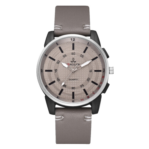 Men Quartz Analog PU Leather Strap Watch Gray