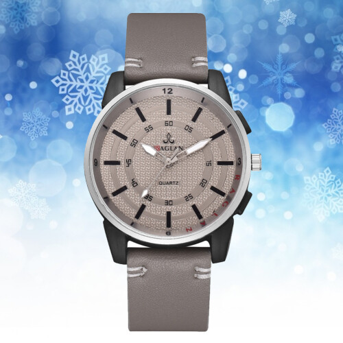 Men Quartz Analog PU Leather Strap Watch Gray 1