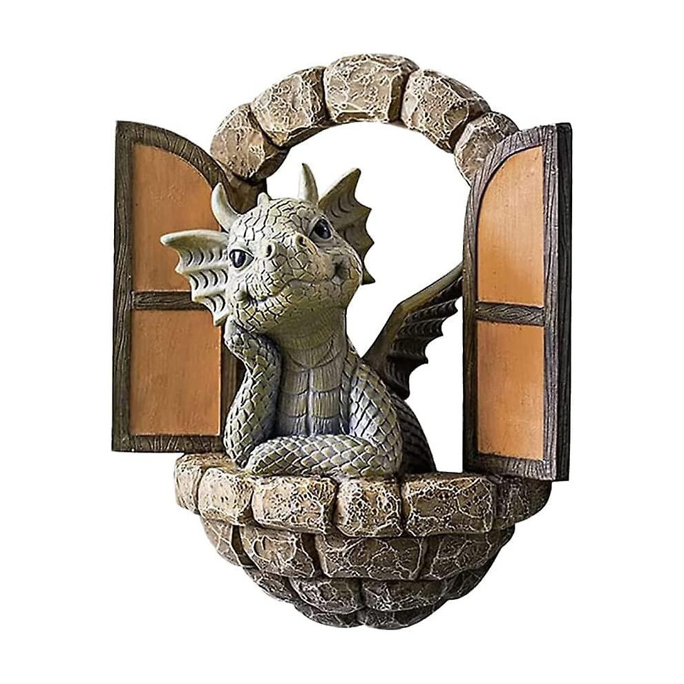Kikidex (As Show, One Size) Yard Dragon Sculpture Mural, Waterproof Resin Garden Dragon Statue, Resin Dragon Sculpture Garden, Resin Dragon Sculpture