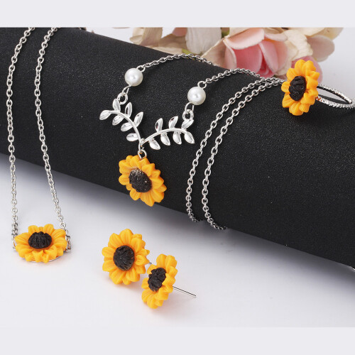 4PCS Sunflower Jewelry Set Silver 1