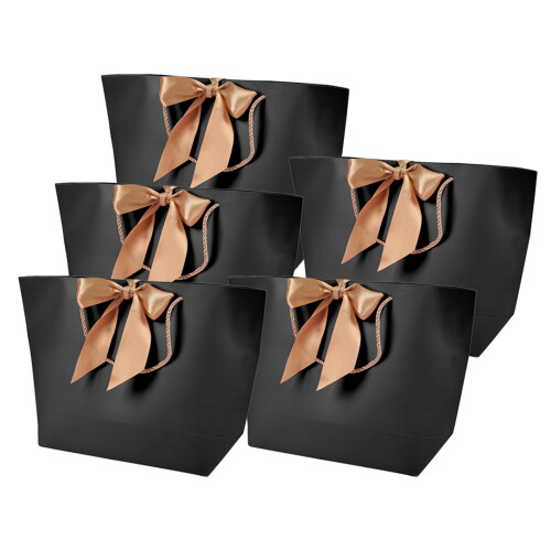 10pcs Black Paper Gift Bags with Gold Handle 3# 2