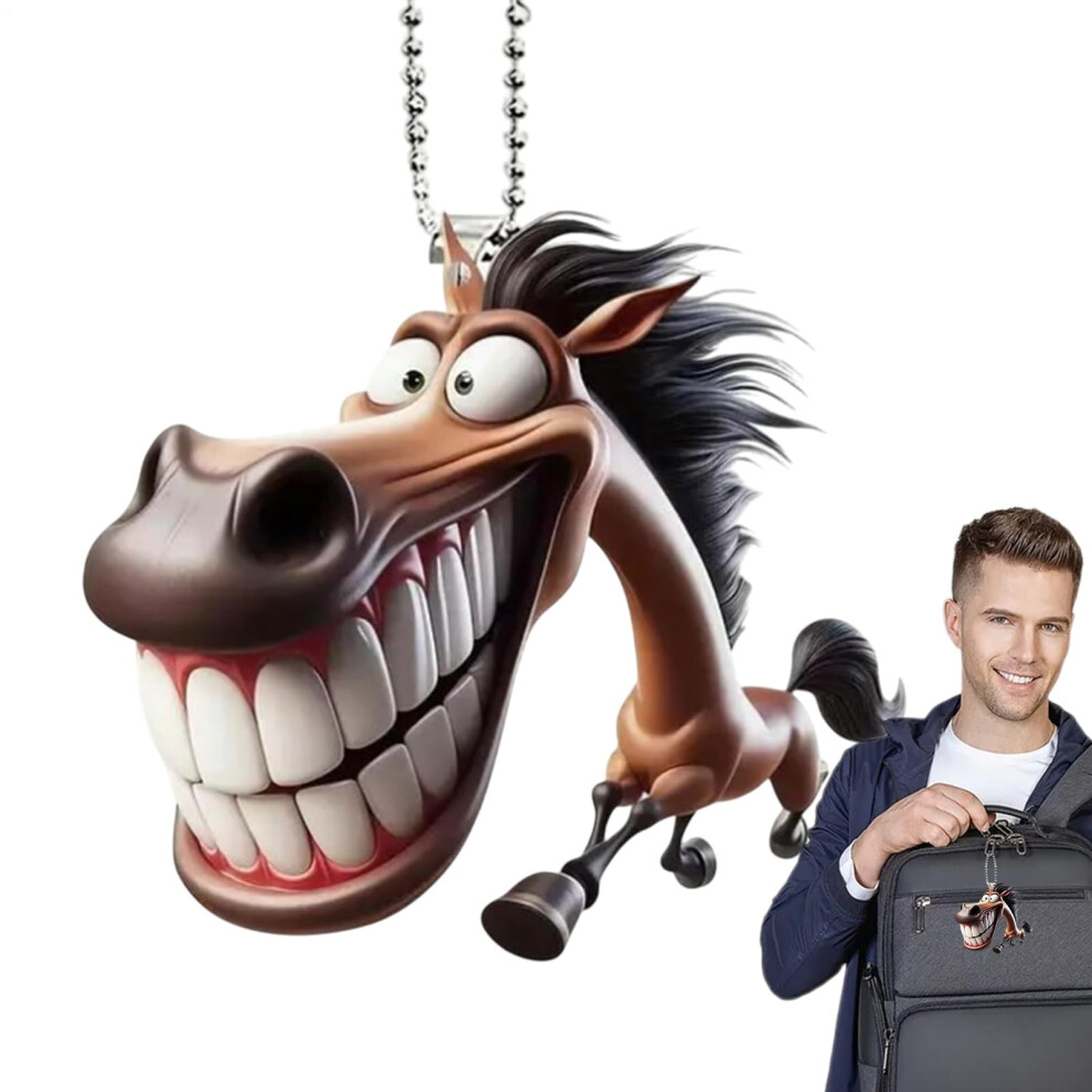 Car Mirror Ornament 2D Acrylic Horse Car Decor Flat Cartoon Pendant Prank Vehicle Accessory For Men Women 9105992846290