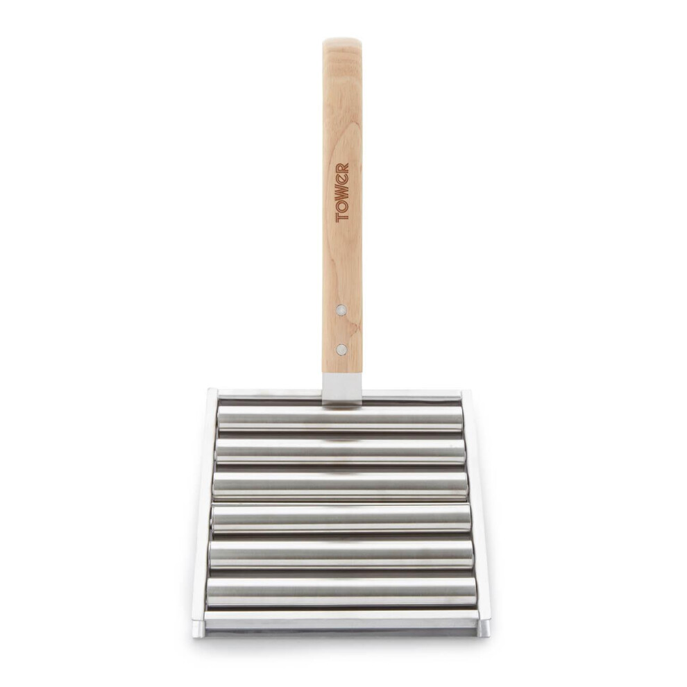 Tower Hot Dog Roller With Wooden Handle, Robust Construction, Stainless Steel T932024