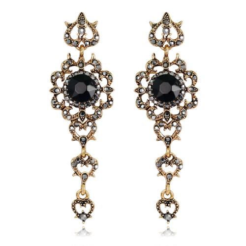 Bohemian Rhinestone Long Ear Stud Earring Black