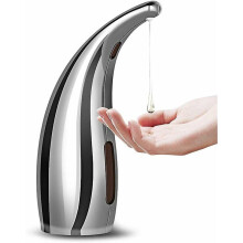 (As show, One size) Automatic Hands Free Soap Dispenser 300ml IPX6 Waterproof Soap Dispenser for Kitchen Bathroom (Silver)