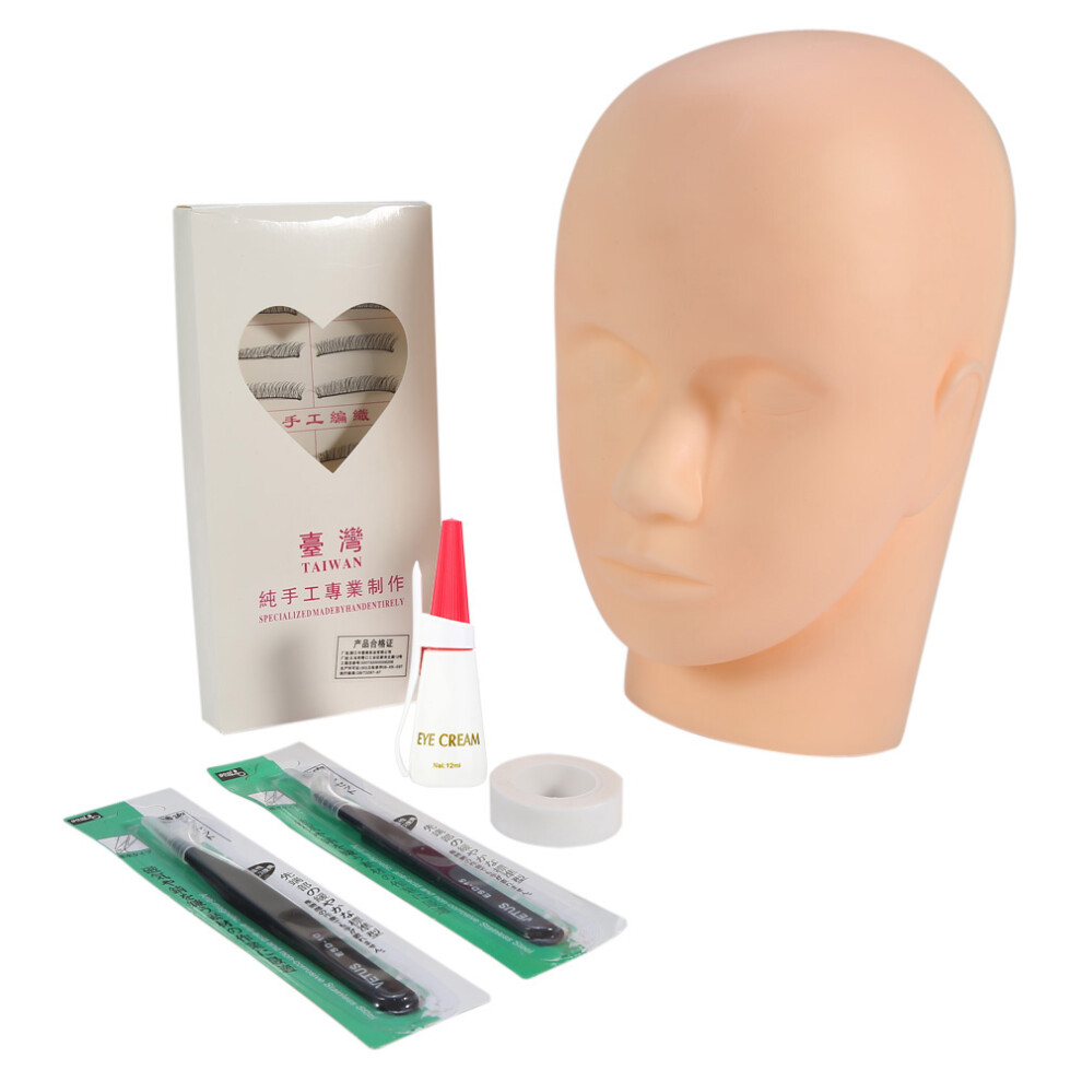 Mannequin Training Head Model False Eyelashes Extension Practice Kit