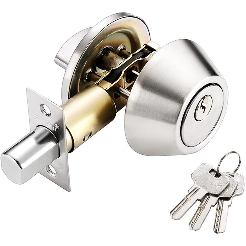 Kikidex (As Show, One Size) Qrity Interior Lock Tubular Mortise Lock 2 Entries, Brass + Stainless Steel, Three Keys