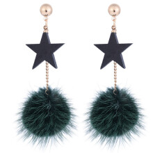 Women Star Pompom Long Chain Earrings Green CHB-214