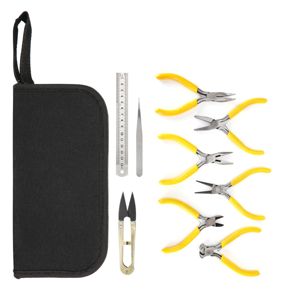 9Pcs Jewelry Pliers Kit Flat Bent Nose Diy Tools 667859168932