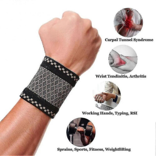 (M) 2pcs Copper Wrist Compression Brace, Elastic Wrist Support Sleeve Wrist Braces For Tendonitis, Arthr 1