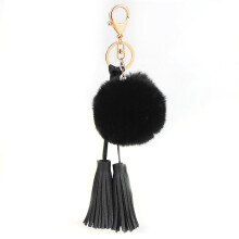 PU Tassels Fuzzy Ball Key Ring Black Tassels Black