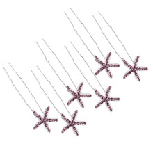 6pcs U Shaped Hair Clips with Starfish Rhinestone(Purple)
