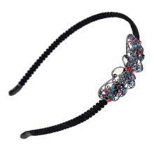 Non-slip Flannelette Rhinestone Alloy Hairband Black CHT-247