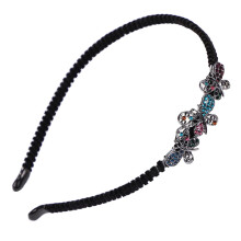 Non slip Flannelette Rhinestones Alloy Hairband Black CHT-249