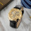 Automatic Mechanical Watch PU Leather Strap Gold Black Male 2