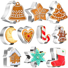 Conjunto de 10 cortadores de biscoito natalinos, mini cortadores de biscoito natalinos, árvore de Natal em aço inoxidável, boneco de gengibr