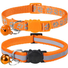 Coleira anti-estrangulamento para gatos, 2 unidades, ajustável, refletora, para gatinhos e cachorros, com sino e fivela de segurança, 19-32