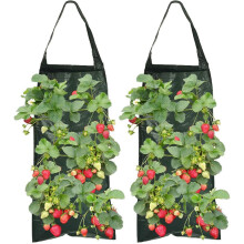 Conjunto de 2 sacos para plantio de morangos com 8 furos, resistentes, respiráveis e com alças, ideais para plantas, ervas e flores.