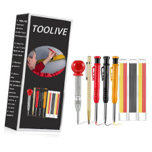 Set van 8 stevige timmermanspotloden, stiften, krijt met centerpons, hardmetalen markeerstift voor het markeren van diepe gaten