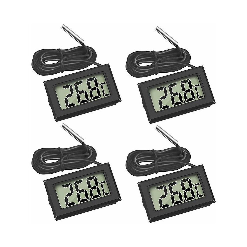 Kikidex (As Show, One Size) Mini Digital Lcd Temperature Thermometer With Temperature Probe Sensor Tester For Fridge Freezers Aquarium (4X ) Black