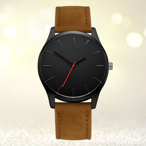 Trendy Simple Analog Quartz PU Strap Wristwatch Brown 1