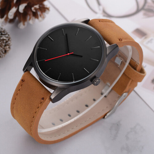 Trendy Simple Analog Quartz PU Strap Wristwatch Brown 2