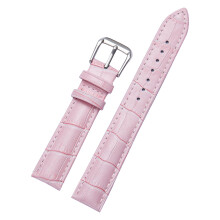 Men Women Leather Stainless Steel Buckle Watch Band Pink 18mm