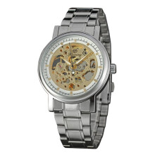 Hollow Men's Watch Stainless Steel Strap (White Silver)