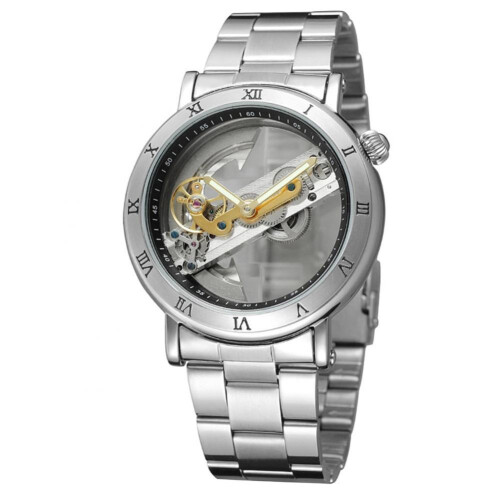 Forsining Men Automatic Mechanical Watch Silver Dial Hollow