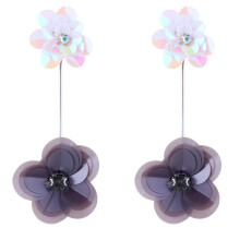 Western Style Plastic Flower Pendant Rhinestone Earring Gray