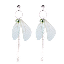 Wings Alloy Tassels Long Earrings White