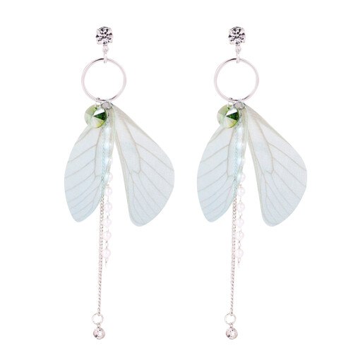 Wings Alloy Tassels Long Earrings White