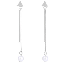 Women Geometry Faux Pearl Pendant Earring (Platinum)