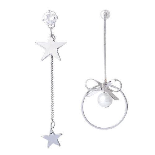 Fashionable Long Chain Star Pendant Earring Stud(Silver)