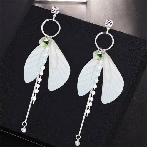 Wings Alloy Tassels Long Earrings White 1