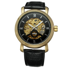 Winner Calendar Hollow Mech Watch (Black+Gold)